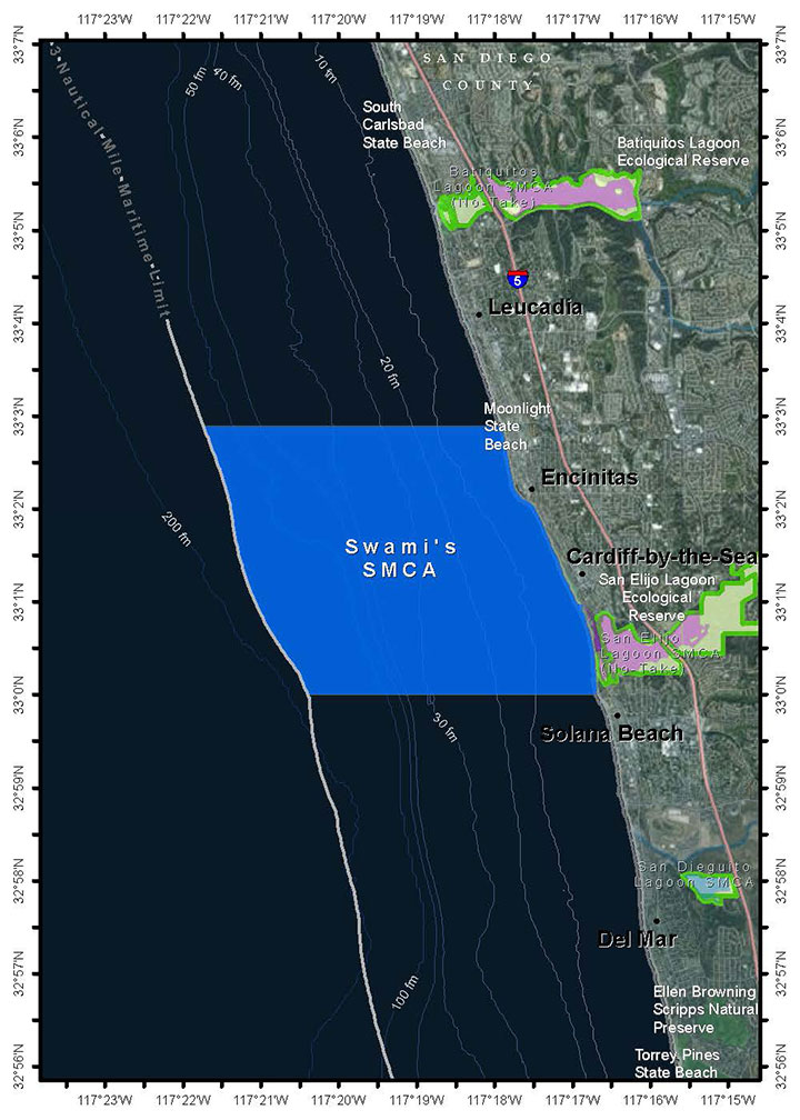 Map of Swami's State Marine Conservation Area - click to enlarge in new tab